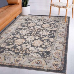 Floral Grey Traditional Persian Abstract Bordered Easy To Clean Rug For Dining Room-120Cm X 170Cm - thumbnail 2