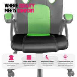 Tectake Gaming Chair Mike - Ergonomic Shape, Thick Padding, Stepless Height Adjustment - Black/green - thumbnail 8