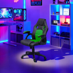 Tectake Gaming Chair Mike - Ergonomic Shape, Thick Padding, Stepless Height Adjustment - Black/green - thumbnail 9
