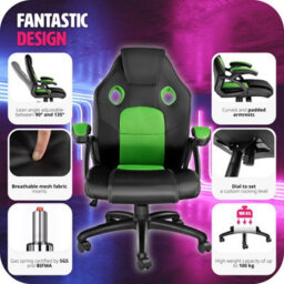 Tectake Gaming Chair Mike - Ergonomic Shape, Thick Padding, Stepless Height Adjustment - Black/green - thumbnail 7