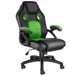 Tectake Gaming Chair Mike - Ergonomic Shape, Thick Padding, Stepless Height Adjustment - Black/green - thumbnail 1