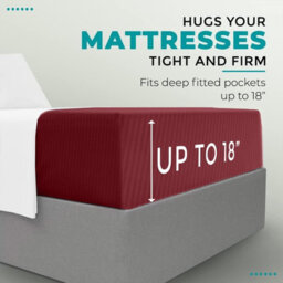 Oxford Homeware Burgundy Satin Stripe Fitted Sheet 40Cm Extra Deep Pocket Soft Easy Care Bedding Sheet (W)152Cmx(L)200Cm (King) - thumbnail 6