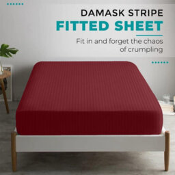 Oxford Homeware Burgundy Satin Stripe Fitted Sheet 40Cm Extra Deep Pocket Soft Easy Care Bedding Sheet (W)152Cmx(L)200Cm (King) - thumbnail 5