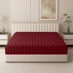 Oxford Homeware Burgundy Satin Stripe Fitted Sheet 40Cm Extra Deep Pocket Soft Easy Care Bedding Sheet (W)152Cmx(L)200Cm (King) - thumbnail 1