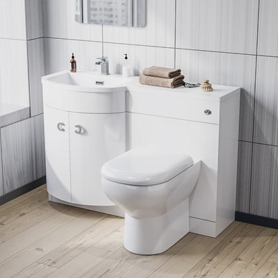 Nes Home 1100mm Left Hand Sink White Combination Vanity Unit With Back To Wall Toilet - image 1
