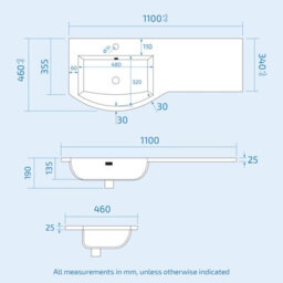 Nes Home 1100mm Left Hand Sink White Combination Vanity Unit With Back To Wall Toilet - thumbnail 7