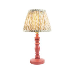 Luminosa Lighting Luminosa Bibury Satin Pink Clay Paint Table Lamp With Herb Garden Green Fabric Leaf Shade 20Cm B22