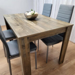 Kosy Koala Rustic Effect Wood Dining Table Set With 4 Grey Faux Leather Chairs Modern Dining Room Furniture - thumbnail 6