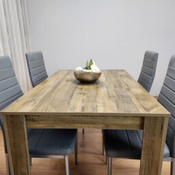 Kosy Koala Rustic Effect Wood Dining Table Set With 4 Grey Faux Leather Chairs Modern Dining Room Furniture - thumbnail 5