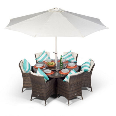 That's Furniture Savannah Round 6 Seater Rattan Patio Dining Set - Brown - image 1