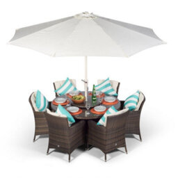 That's Furniture Savannah Round 6 Seater Rattan Patio Dining Set - Brown - thumbnail 2