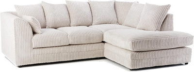 BlissFurniture Ltd Bliss Furniture Cream Jumbo Cord 4 Seater Right Hand Corner Sofa Scatter Back Design Compact And Comfortable Sofa - image 1