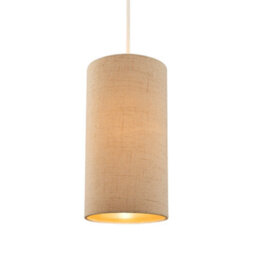 Happy Homewares Modern And Stylish Stitched Effect Taupe Linen Fabric Cylindrical 25Cm Lampshade - thumbnail 2
