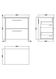Hudson Reed Juno Wall Hung 2 Drawer Vanity Unit & Matching Worktop, Metallic Slate Woodgrain, 605 X 390 mm - thumbnail 3