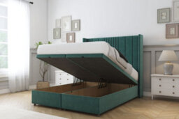 "Sloomy Hargrave Emerald Plush Ottoman Bed Base With 54"" Wingback Headboard 4'6 Double" - thumbnail 2