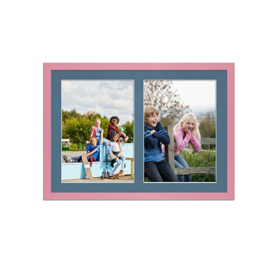 AK Frames 20X14 Pastel Pink Sleek Multi Photo Frame With Pompadour Mount - Holds 2 Apertures (2X) A4 Photos - image 1
