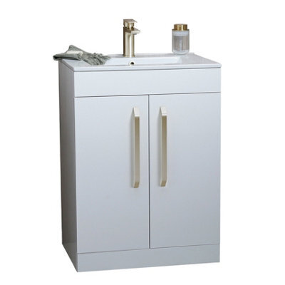 Plum&clay Denver Gloss White Freestanding Vanity Unit & Basin Set With Nickel Handles (W)615mm (H)850mm - image 1