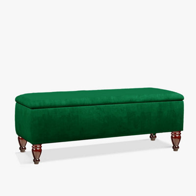 Lisbon Plain 90Cm Ottoman Storage Bench - Plush Velvet Shoe Bench - Forest Green Upholstery Footstool With Storage - image 1