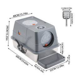 Living And Home Dark Grey Enclosed Cat Litter Box With Odour Control And Scoop - thumbnail 6