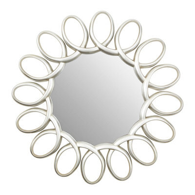 Orsina Large Wall Mirror With Petal Frame, Pewter Finish Round Mirror, Oval Accent Mirror, Decorative Mirror - image 1