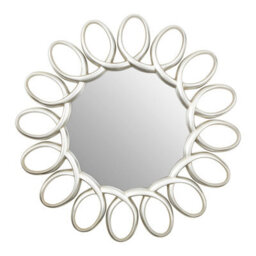 Orsina Large Wall Mirror With Petal Frame, Pewter Finish Round Mirror, Oval Accent Mirror, Decorative Mirror
