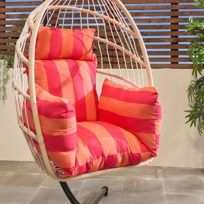Ohs Stripe Egg Chair Cushion Headrest Pillow Outdoor Garden Water Resistant - Orange/pink - image 1