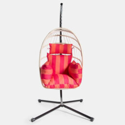 Ohs Stripe Egg Chair Cushion Headrest Pillow Outdoor Garden Water Resistant - Orange/pink - thumbnail 3