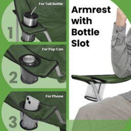 LEDREM Folding Camping Chairs, Set Of 2 Outdoor Chair, With Armrests, Cup Holder, Portable, Military Green - thumbnail 5