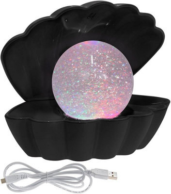 Almineez Black Clam Glitter Sea Shell Pearl Colour Changing Lamp - Portable Usb/battery Operated Night Desktop Bedside Table - image 1