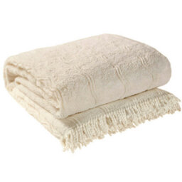 Cream Candlewick Bedspread - Soft & Lightweight 100% Cotton Bedding With Wave Design & Fringed Edges - Size King, 230 X 220Cm