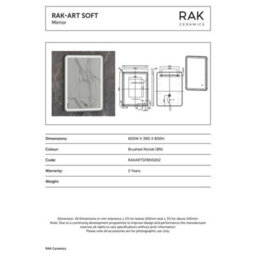 RAK Ceramics Rak Art Soft 600X800mm Brushed Nickel Led Illuminated Bathroom Mirror With Touch Sensor & Demister Pad, Ip44 - thumbnail 2