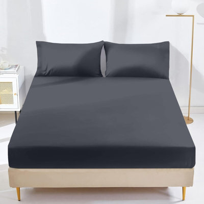 Oxford Homeware Charcoal Dyed Fitted Sheet 25Cm Extra Deep Pocket Soft Easy Care Bedding Sheet (W)180Cmx(L)200Cm (Super King) - image 1