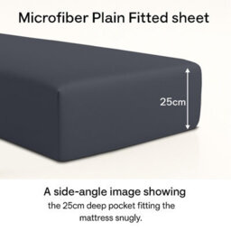Oxford Homeware Charcoal Dyed Fitted Sheet 25Cm Extra Deep Pocket Soft Easy Care Bedding Sheet (W)180Cmx(L)200Cm (Super King) - thumbnail 2