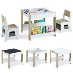 Gainoom Kids Natural Table And Chairs Set Toddler Wooden Activity Desk W/ Reversible Tabletop