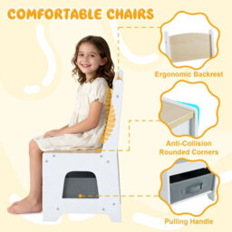Gainoom Kids Natural Table And Chairs Set Toddler Wooden Activity Desk W/ Reversible Tabletop - thumbnail 9