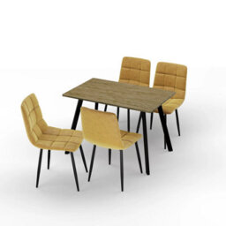 Urbn-Living Urbn Living 110Cm Dining Table & 4 Pcs Velvet Chairs Set Modern Metal Kitchen Furniture Oak Table And Curly Yellow Chair