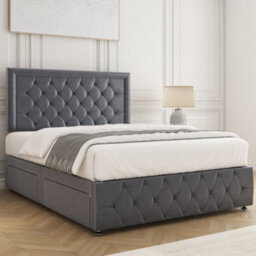 Bsspoke Lena Divan Bed Set Steel Plush Velvet With 24Inch Headboard & Footboard & 2 Drawers Footend & Mattress In All Sizes - thumbnail 3