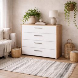 Wyld Haus Daejeon 4-Drawer Chest   White Gloss Fronts With Natural Oak Effect Frame - thumbnail 1