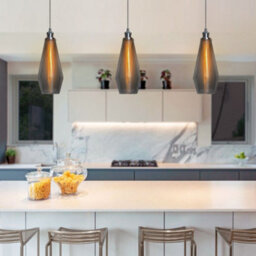 Long Life Lamps Company Retro Chrome Ceiling Pendant Light Ribbed Smoked Grey Glass Lamp Shade K421 - thumbnail 8