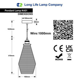 Long Life Lamps Company Retro Chrome Ceiling Pendant Light Ribbed Smoked Grey Glass Lamp Shade K421 - thumbnail 2