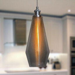 Long Life Lamps Company Retro Chrome Ceiling Pendant Light Ribbed Smoked Grey Glass Lamp Shade K421 - thumbnail 6