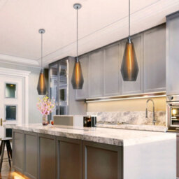Long Life Lamps Company Retro Chrome Ceiling Pendant Light Ribbed Smoked Grey Glass Lamp Shade K421 - thumbnail 7