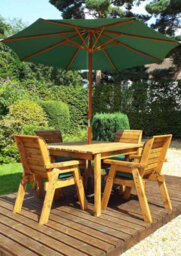 Charles Taylor Trading Four Seater Square Table Set With Cushions - W230 X D230 X H98 - Fully Assembled - Green - thumbnail 2