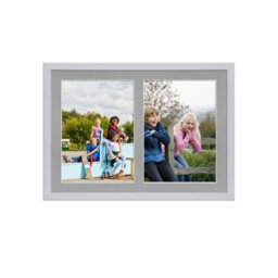 AK Frames 20X14 Silver Sleek Multi Photo Frame With Silver Mount - Holds 2 Apertures (2X) A4 Photos - thumbnail 1