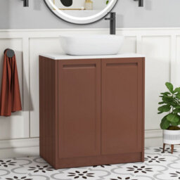 Royal Bathrooms Royal Bathroom Elmore 700mm Terracotta Clay Freestanding Bathroom Vanity Unit 2 Door Plain White Worktop With Elva Basin