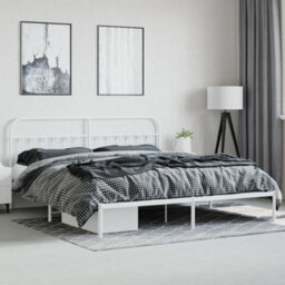 Berkfield Metal Bed Frame With Headboard White 193X203 Cm - thumbnail 4
