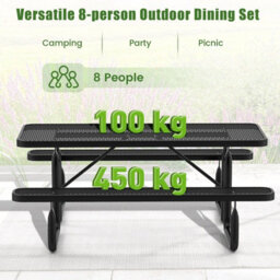 Gainoom Outdoor Picnic Table & Bench Set For 8 184 Cm Coated Steel Rectangular Camping Table With Seats & Mesh Grid - thumbnail 7