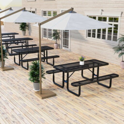 Gainoom Outdoor Picnic Table & Bench Set For 8 184 Cm Coated Steel Rectangular Camping Table With Seats & Mesh Grid - thumbnail 5