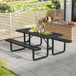 Gainoom Outdoor Picnic Table & Bench Set For 8 184 Cm Coated Steel Rectangular Camping Table With Seats & Mesh Grid - thumbnail 3