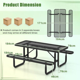 Gainoom Outdoor Picnic Table & Bench Set For 8 184 Cm Coated Steel Rectangular Camping Table With Seats & Mesh Grid - thumbnail 2
